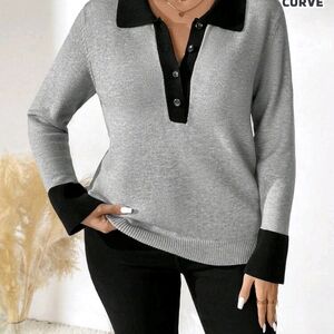 Gray and Black Button-Up Sweater